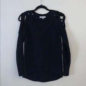 Milly Black Braided Arm Sweater Size P